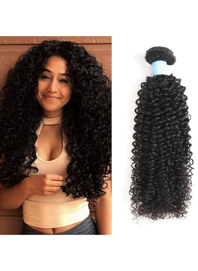 BLY 7A Mongolian Afro Kinky Curly Human Hair 3 Bundles Unprocessed Hair Weave Weft Big Hair for African American Women Natural Color (12/14/16 Inch, Kinky Curly Black) - Image 1
