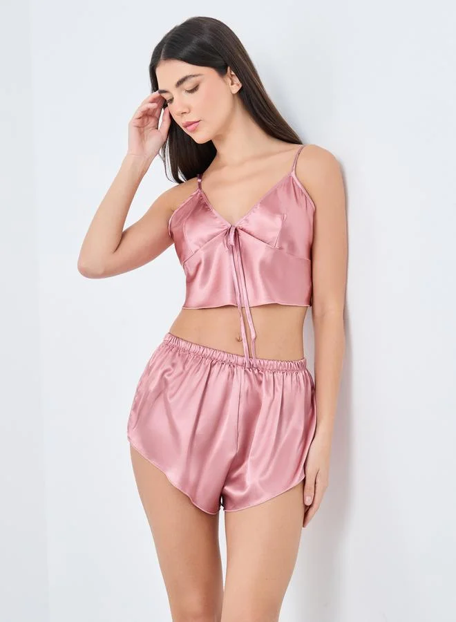Styli Styli Solid Satin Cami and Shorts Set