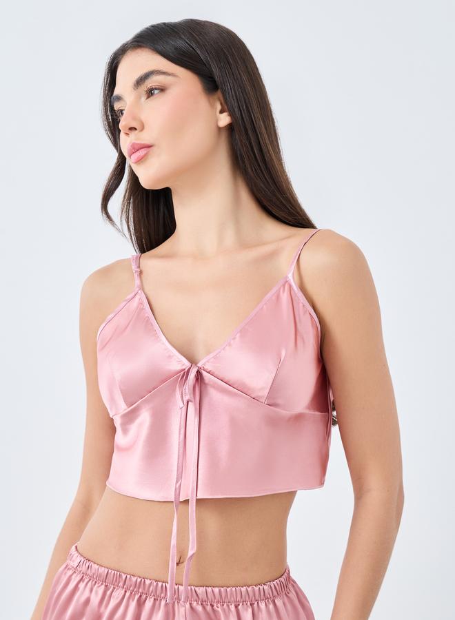 طقم كامي وشورت ساتان ستايلي سوليد