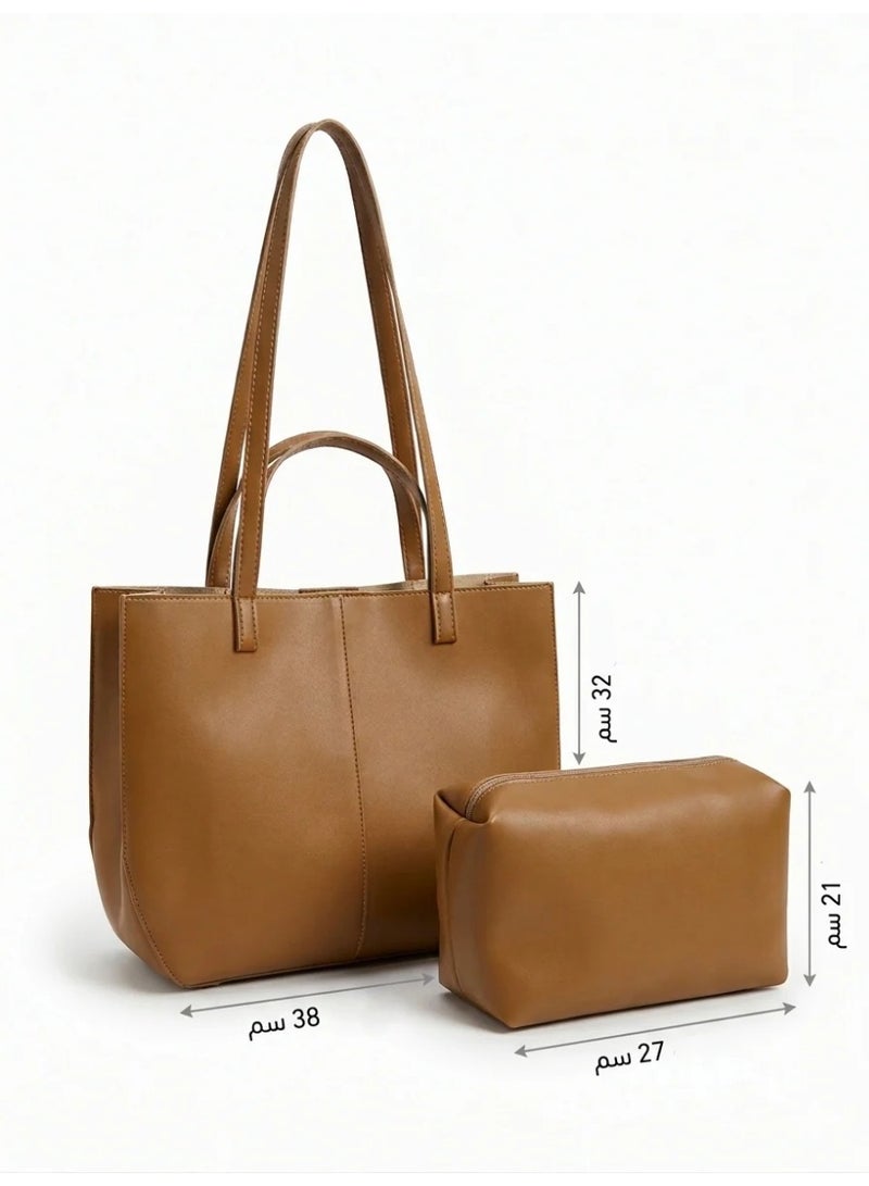 A sophisticated bag set featuring a spacious shoulder bag and a small handbag in a classic, modern design