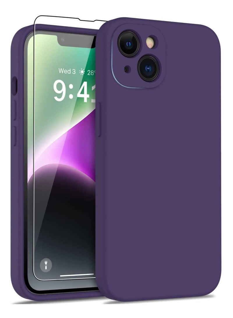 iPhone 14 Case with Screen Protector,Enhance Camera Protection,Soft Flexible Silicone Gel Rubber Bumper Cover,Slim Fit Shockproof Protective Phone Case for iPhone 14 6.1" Dark Purple - Image 1