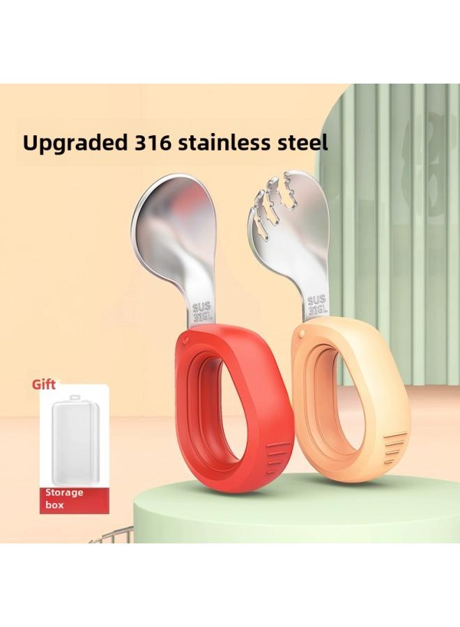 Fruit Children's Fork Spoon 304 Stainless Steel 2 Children's Learning To Eat Short Handle Elbow Fork Spoon Children's Tableware Set