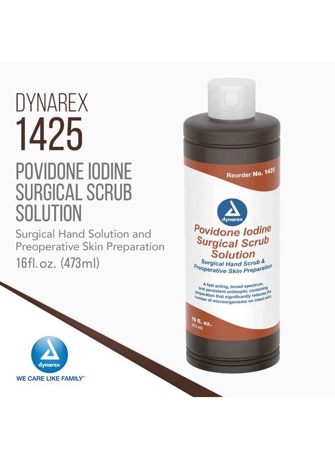 Dynarex Povidone-Iodine Scrub Solution, Antiseptic Solution for Skin and Mucosa, Ideal for Surgical Site Preparation, Contains Povidone Iodine 7.5%, 16 fl. oz., 1 Bottle  - Image 2
