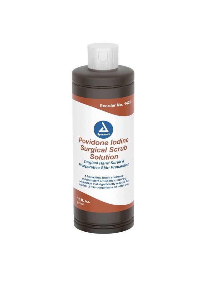 Dynarex Povidone-Iodine Scrub Solution, Antiseptic Solution for Skin and Mucosa, Ideal for Surgical Site Preparation, Contains Povidone Iodine 7.5%, 16 fl. oz., 1 Bottle  - Image 1