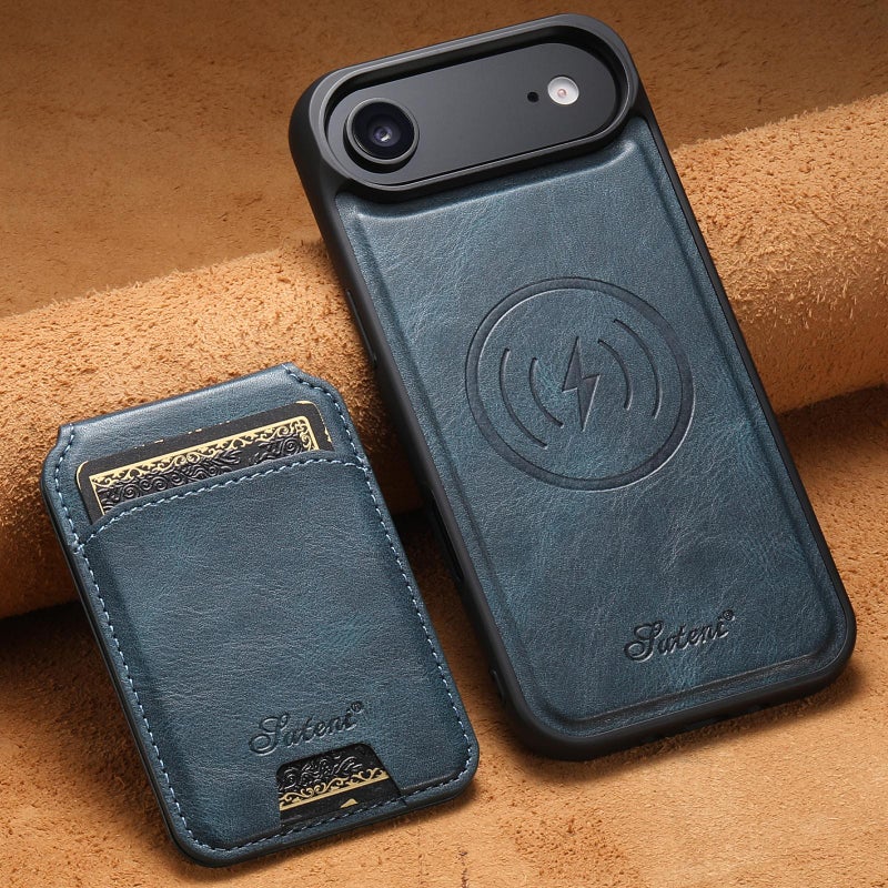 Suteni For Iphone Air H15 Magsafe Oil Eax Leather Detachable Wallet Back Phone Case(Blue) - Image 2