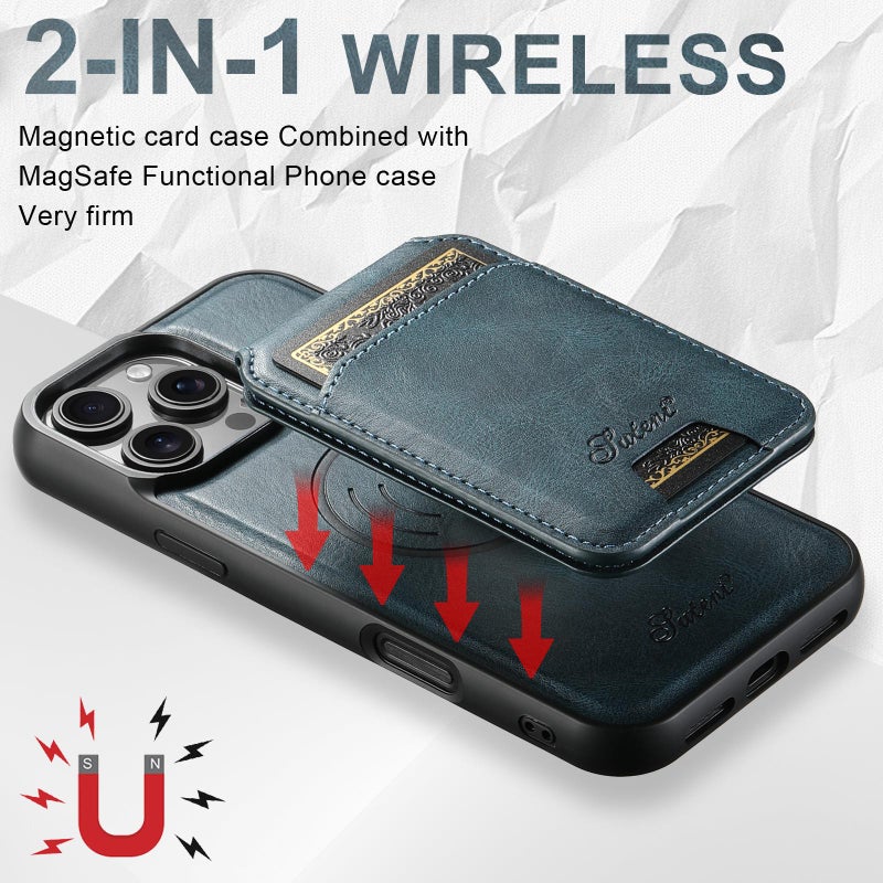 Suteni For Iphone Air H15 Magsafe Oil Eax Leather Detachable Wallet Back Phone Case(Blue) - Image 5