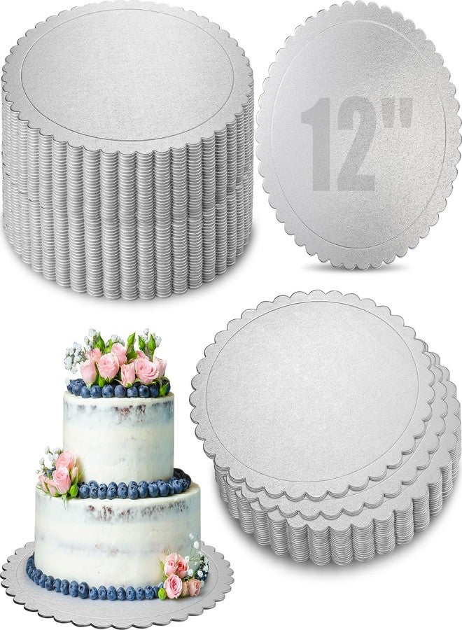 Nuenen 50 Pack 12 Inch Silver Cake Board Round Stands Christmas Cake Stand Cardboard Disposable Cakeboard Base Circles Oil Proof Plate for Wedding Birthday Dessert Pizza Decorating and Exhibition Supplies - Image 1