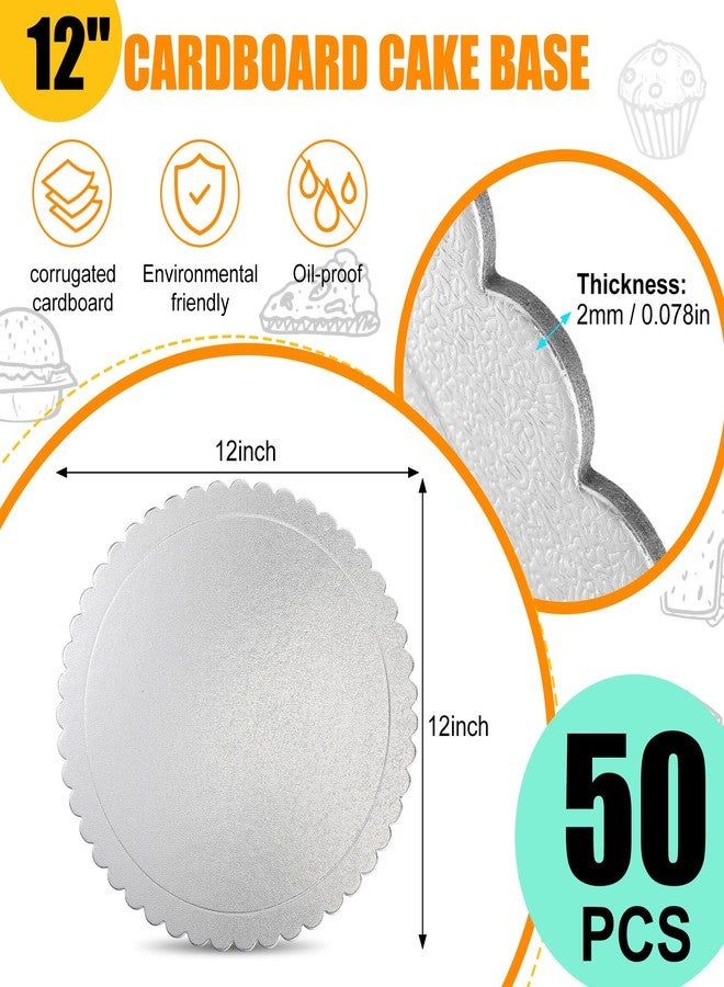 Nuenen 50 Pack 12 Inch Silver Cake Board Round Stands Christmas Cake Stand Cardboard Disposable Cakeboard Base Circles Oil Proof Plate for Wedding Birthday Dessert Pizza Decorating and Exhibition Supplies - Image 2
