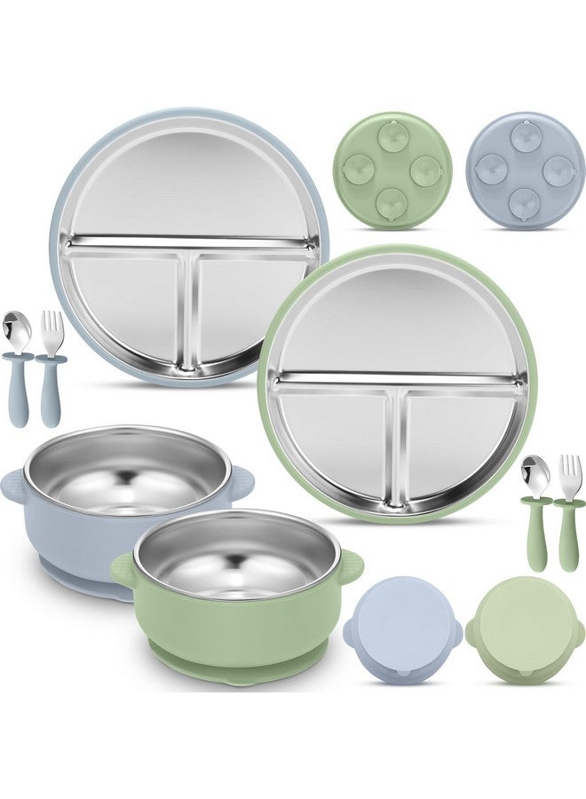 Nuogo مجموعة صحون وأوعية للأطفال من الفولاذ المقاوم للصدأ 8 قطع مع صحن للأطفال بقاعدة شفط، أوعية للأطفال، شوك، ملاعق مع مجموعة تغذية للأطفال بقاعدة شفط سيليكون قابلة للإزالة، آمنة للغسل في غسالة الصحون - Image 1