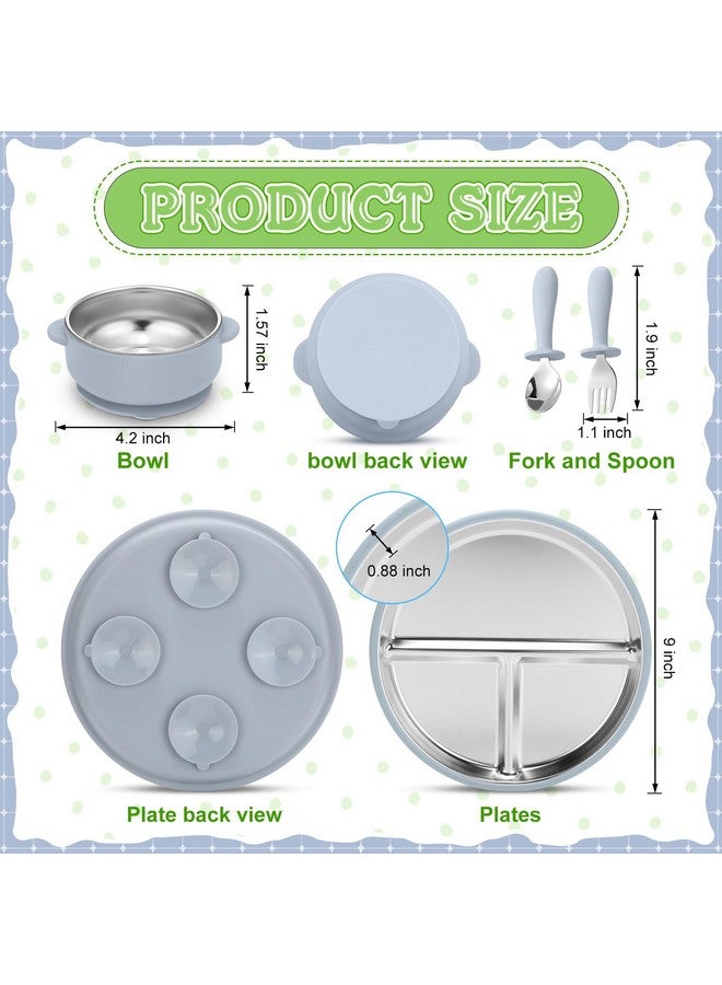 Nuogo مجموعة صحون وأوعية للأطفال من الفولاذ المقاوم للصدأ 8 قطع مع صحن للأطفال بقاعدة شفط، أوعية للأطفال، شوك، ملاعق مع مجموعة تغذية للأطفال بقاعدة شفط سيليكون قابلة للإزالة، آمنة للغسل في غسالة الصحون - Image 3