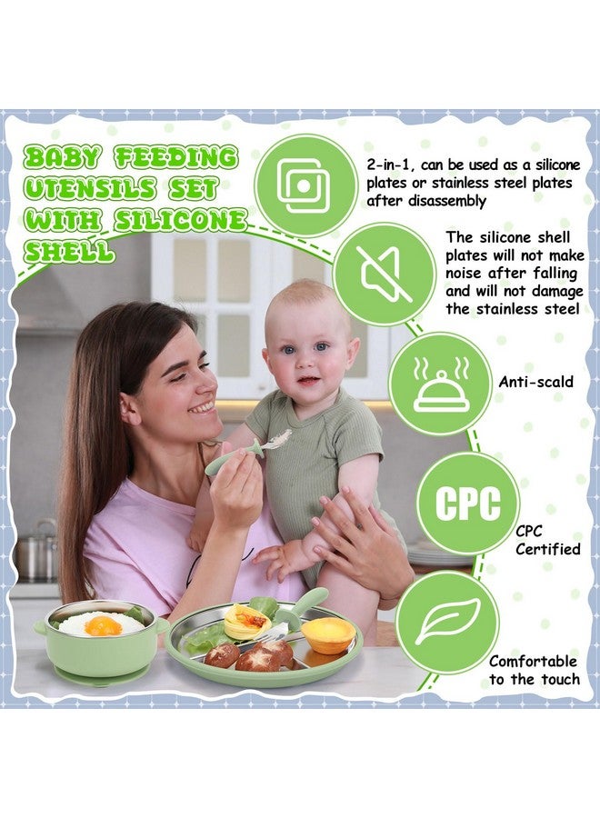 Nuogo مجموعة صحون وأوعية للأطفال من الفولاذ المقاوم للصدأ 8 قطع مع صحن للأطفال بقاعدة شفط، أوعية للأطفال، شوك، ملاعق مع مجموعة تغذية للأطفال بقاعدة شفط سيليكون قابلة للإزالة، آمنة للغسل في غسالة الصحون - Image 2