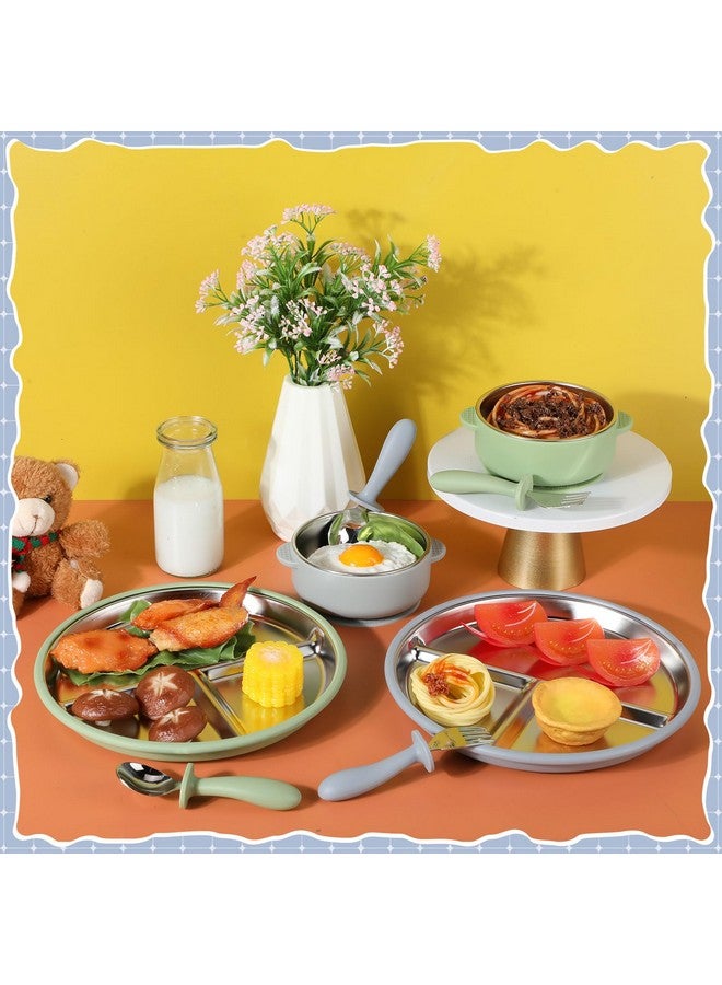 Nuogo مجموعة صحون وأوعية للأطفال من الفولاذ المقاوم للصدأ 8 قطع مع صحن للأطفال بقاعدة شفط، أوعية للأطفال، شوك، ملاعق مع مجموعة تغذية للأطفال بقاعدة شفط سيليكون قابلة للإزالة، آمنة للغسل في غسالة الصحون - Image 4