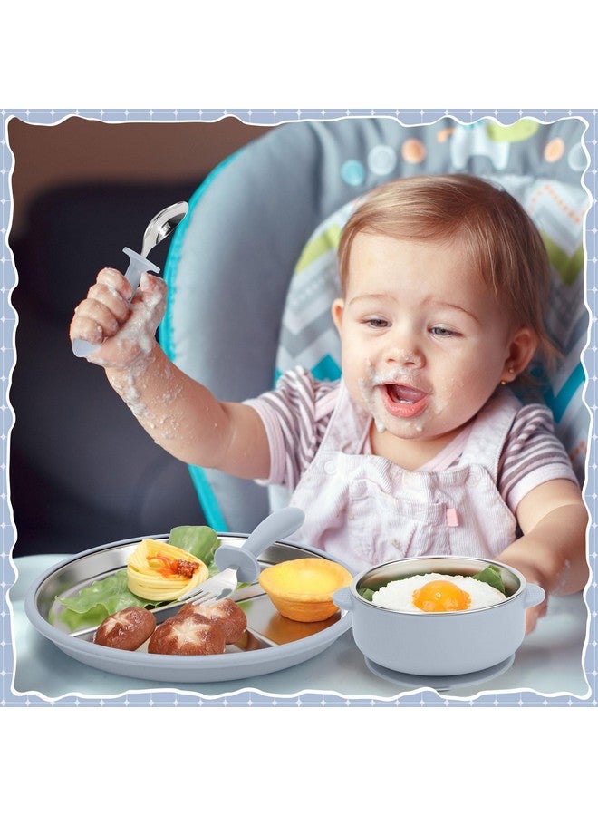 Nuogo مجموعة صحون وأوعية للأطفال من الفولاذ المقاوم للصدأ 8 قطع مع صحن للأطفال بقاعدة شفط، أوعية للأطفال، شوك، ملاعق مع مجموعة تغذية للأطفال بقاعدة شفط سيليكون قابلة للإزالة، آمنة للغسل في غسالة الصحون - Image 5