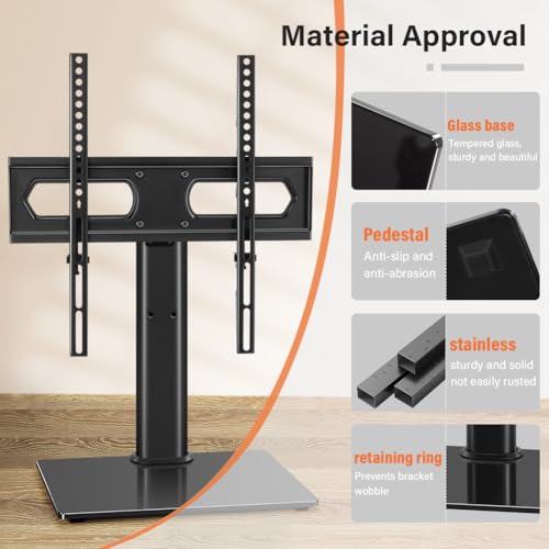 KKTONER Universal TV Stand Table Top TV Stand for 27 to 65 inch Height Adjustable TV Stand Mount with Tempered Glass Base LED tvs Max VEAS 400mm Hold up 77LBs - Image 5