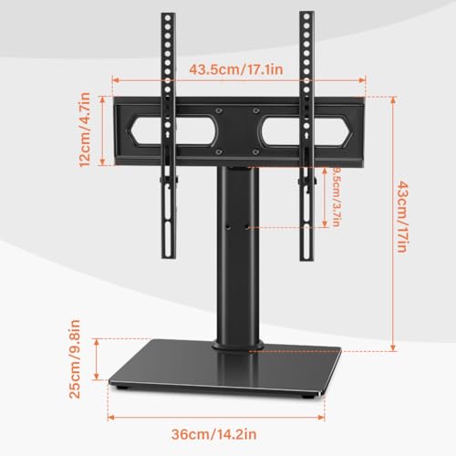 KKTONER Universal TV Stand Table Top TV Stand for 27 to 65 inch Height Adjustable TV Stand Mount with Tempered Glass Base LED tvs Max VEAS 400mm Hold up 77LBs - Image 2