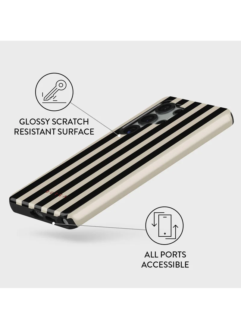 BURGA Samsung Galaxy S25 Ultra Case – Hybrid 2-Layer Hard Shell + Silicone Protective Cover, Shockproof & Scratch-Resistant – “Prophecy” Black & Beige Striped Design