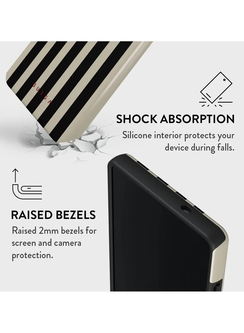 BURGA Samsung Galaxy S25 Ultra Case – Hybrid 2-Layer Hard Shell + Silicone Protective Cover, Shockproof & Scratch-Resistant – “Prophecy” Black & Beige Striped Design