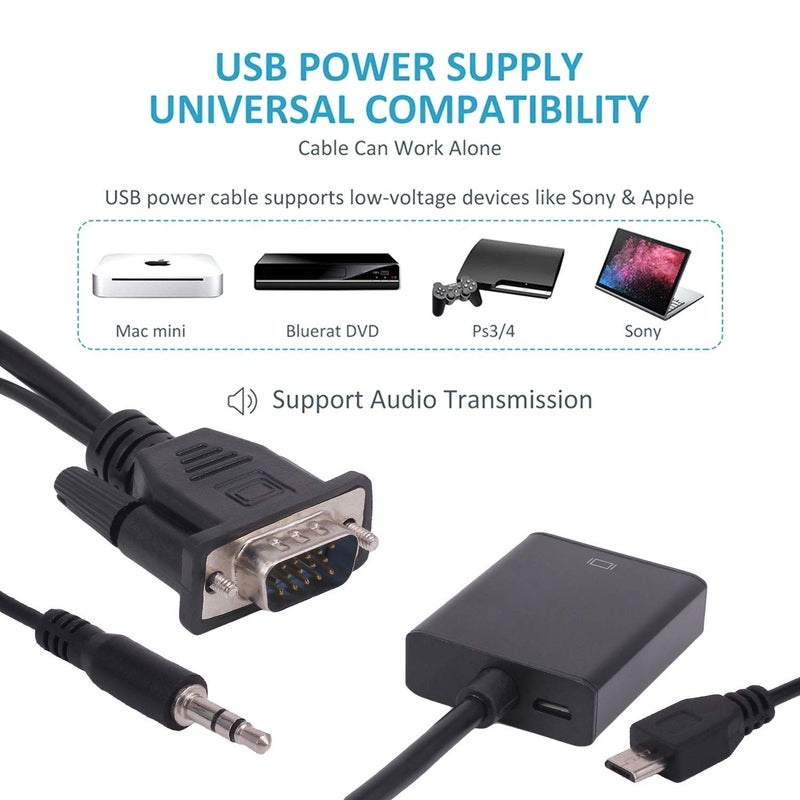 SANCY Store VGA to HDMI Adapter Converter – Silver-Plated VGA Input to HDMI Output with Audio Support - Image 3