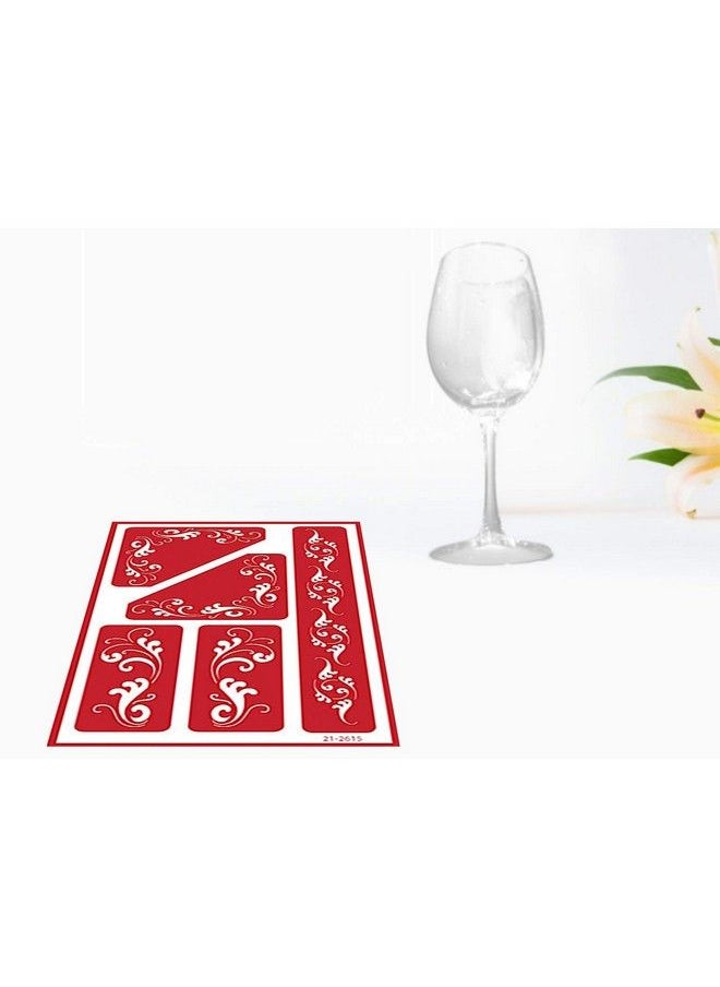 Generic - 4 Armour Etch Over N Over Reusable Glass Etching Stencils ; Upper Case Alphabet Lowercase Alphabets Floral Fleur De Lis Berries Theme Stencil ; Set Includes Brush Total 5 Items - Image 1