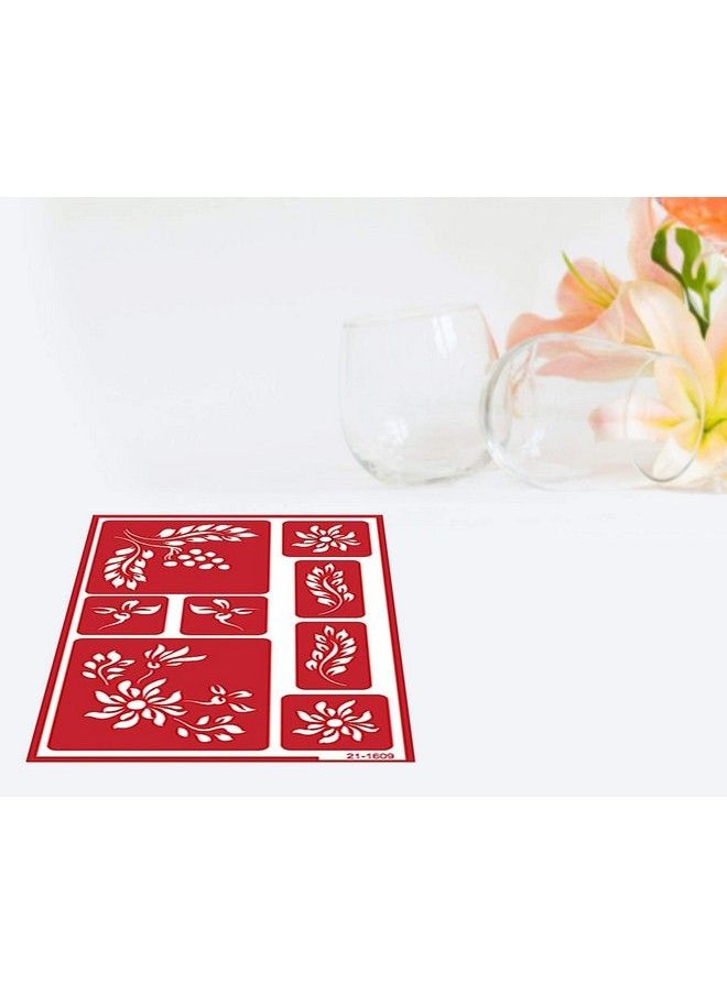 Generic - 4 Armour Etch Over N Over Reusable Glass Etching Stencils ; Upper Case Alphabet Lowercase Alphabets Floral Fleur De Lis Berries Theme Stencil ; Set Includes Brush Total 5 Items - Image 1