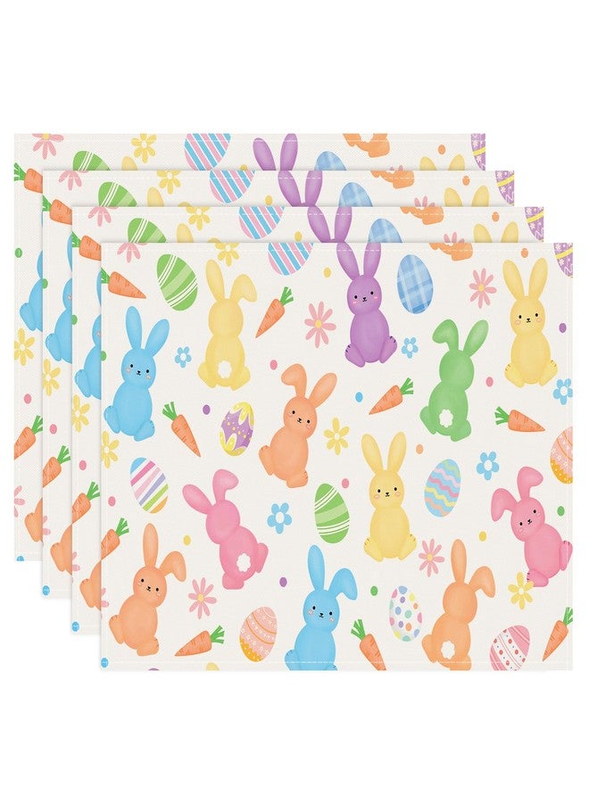 Bonhause Easter Bunny Placemats Set of 4, 12x18 Inch Rabbit Spring Easter Eggs Carrot Floral Kitchen Dining Table Mats Washable Place Mats for Indoor Outdoor Home Party Decor - Image 1