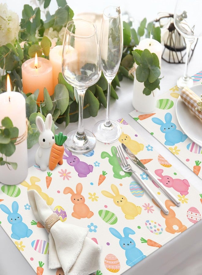 Bonhause Easter Bunny Placemats Set of 4, 12x18 Inch Rabbit Spring Easter Eggs Carrot Floral Kitchen Dining Table Mats Washable Place Mats for Indoor Outdoor Home Party Decor - Image 3
