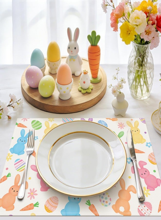 Bonhause Easter Bunny Placemats Set of 4, 12x18 Inch Rabbit Spring Easter Eggs Carrot Floral Kitchen Dining Table Mats Washable Place Mats for Indoor Outdoor Home Party Decor - Image 2