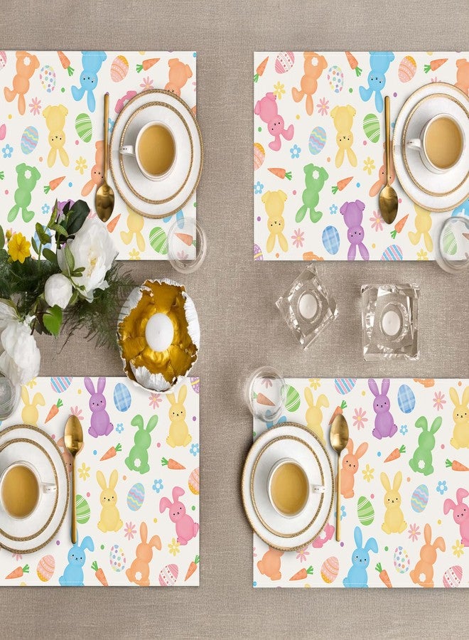 Bonhause Easter Bunny Placemats Set of 4, 12x18 Inch Rabbit Spring Easter Eggs Carrot Floral Kitchen Dining Table Mats Washable Place Mats for Indoor Outdoor Home Party Decor - Image 4