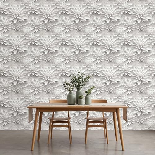 weiseni Peel and Stick Floral Contact Paper Imitation 3D Flat Lotus Flower Wallpaper Removable Renter Friendly Wallpaper for Bedroom Living Room Backsplash 177in x 66ft - Image 3
