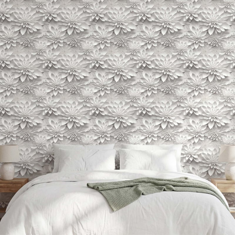 weiseni Peel and Stick Floral Contact Paper Imitation 3D Flat Lotus Flower Wallpaper Removable Renter Friendly Wallpaper for Bedroom Living Room Backsplash 177in x 66ft - Image 2