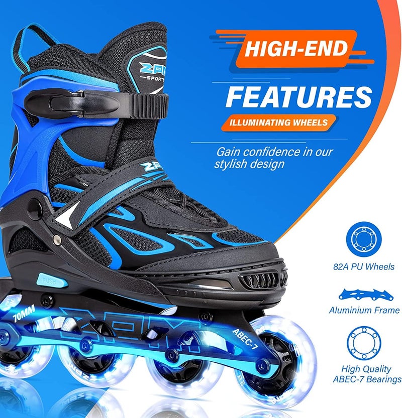 2PM SPORTS 2pm Sports Adjustable Light up Kid Inline Skates,Roller Blades for Boys and Girls - Cyan Small - Little Kids(Y9-12UK) - Image 2