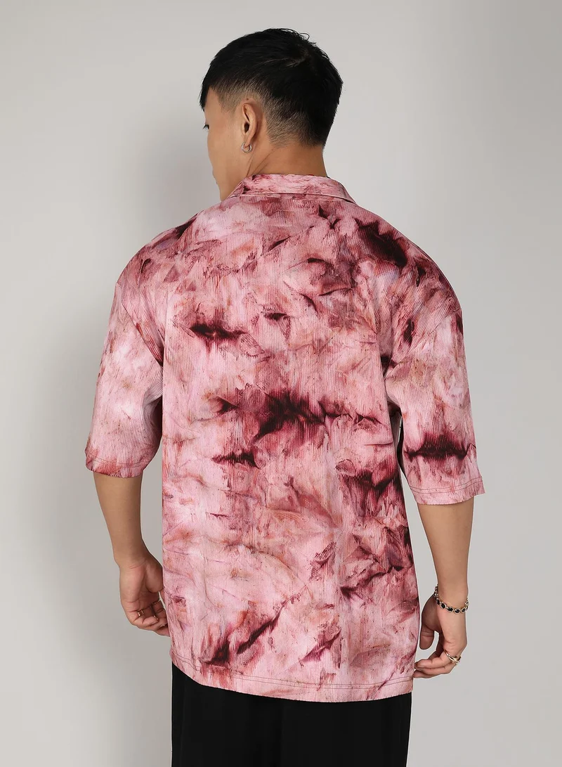 Campus Sutra Men's Wine Red Tie-Dye Utility Oversized Shirt