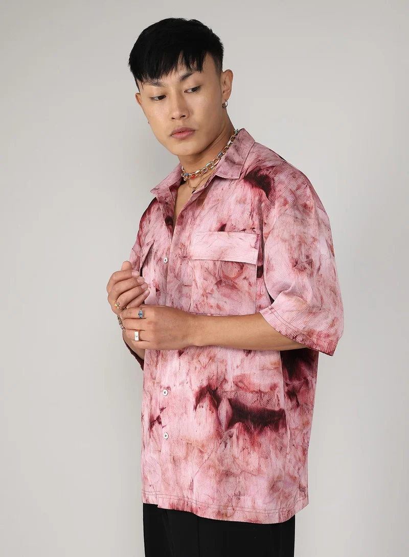 Campus Sutra Men's Wine Red Tie-Dye Utility Oversized Shirt