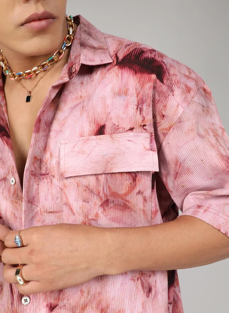 Campus Sutra Men's Wine Red Tie-Dye Utility Oversized Shirt
