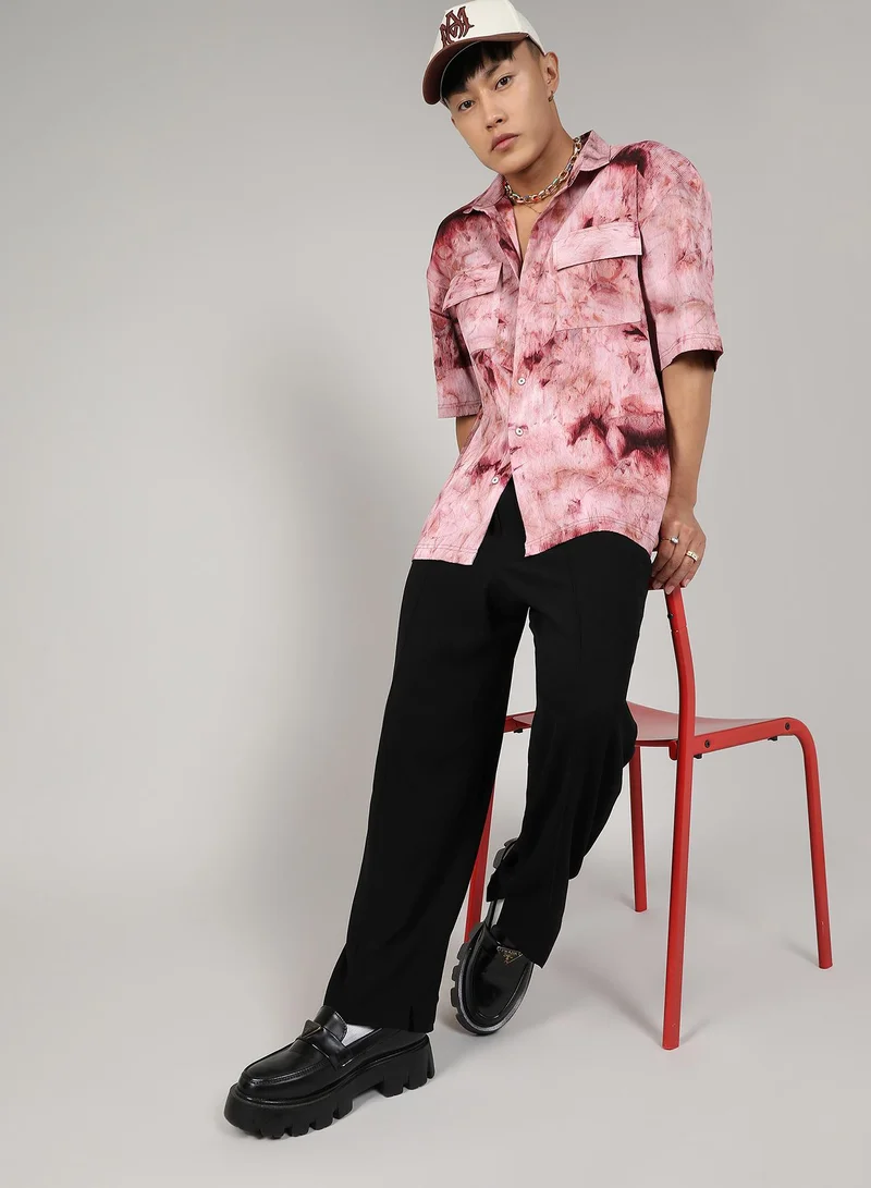 Campus Sutra Men's Wine Red Tie-Dye Utility Oversized Shirt