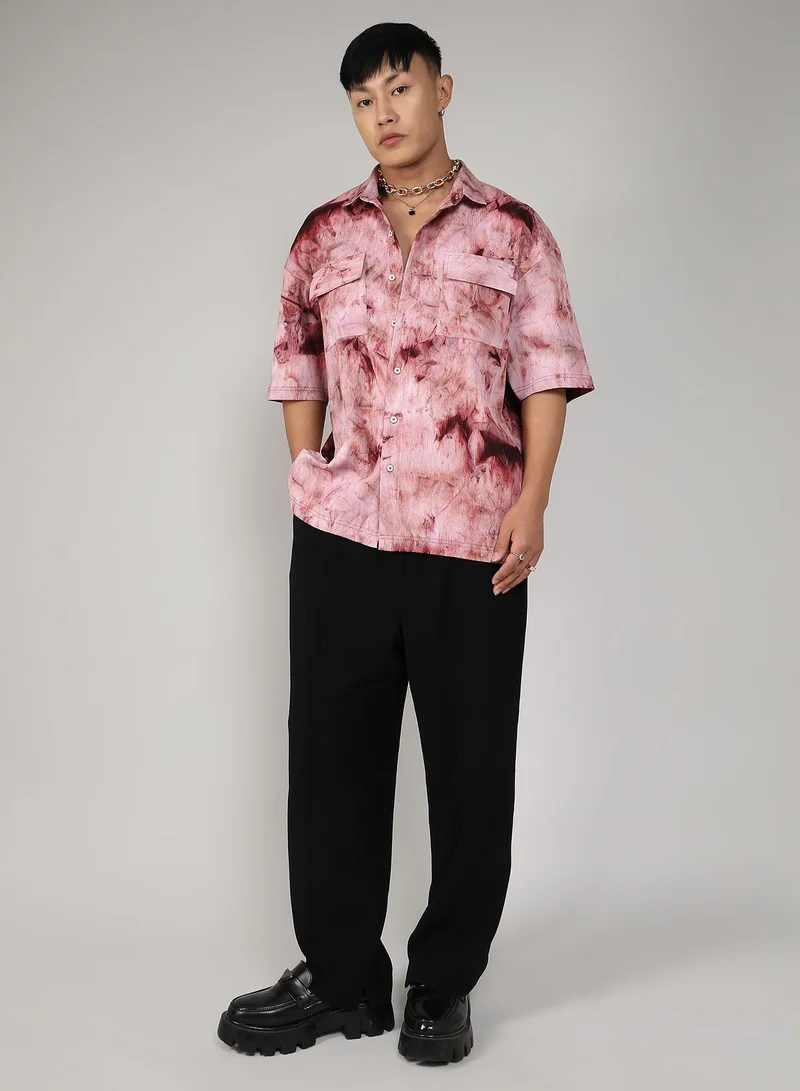 Campus Sutra Men's Wine Red Tie-Dye Utility Oversized Shirt
