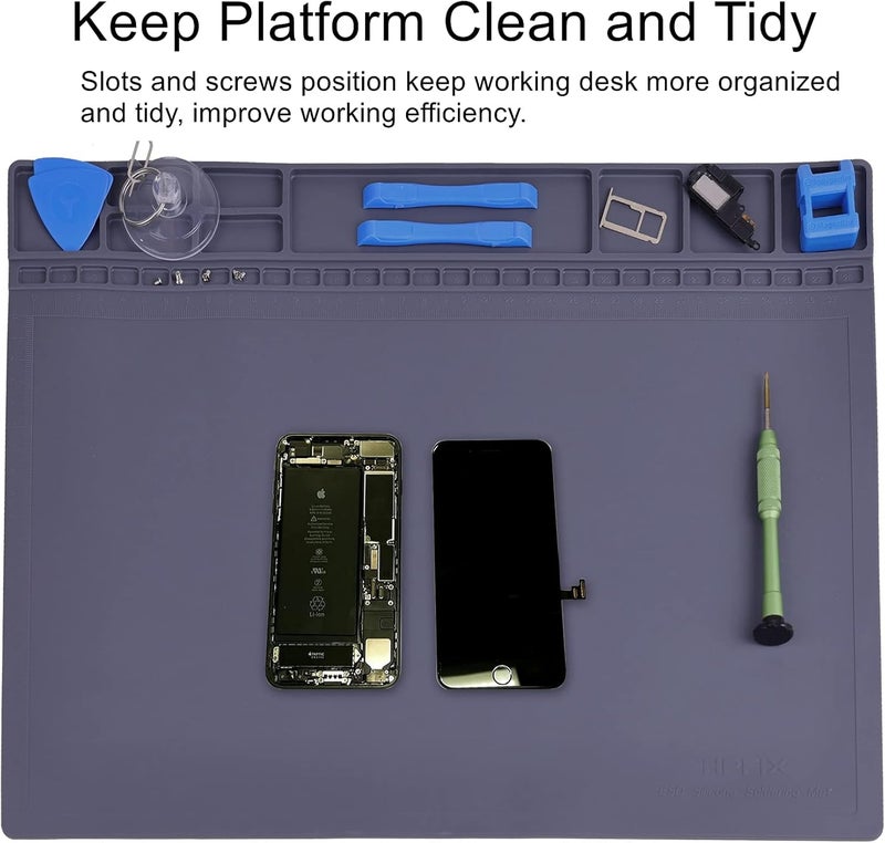 HPFIX Anti-Static Mat ESD Safe for Electronic Includes ESD Wristband and Grounding Wire, Silicone Soldering Repair Mat 932°F Heat Resistant for iPhone iPad iMac, Laptop, Computer, 15.9” x 12” Grey - Image 3