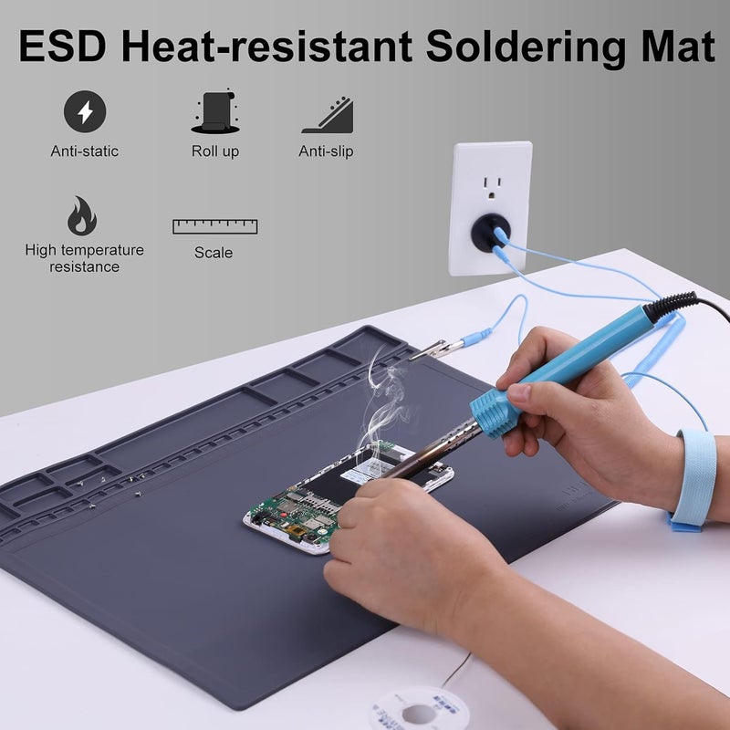 HPFIX Anti-Static Mat ESD Safe for Electronic Includes ESD Wristband and Grounding Wire, Silicone Soldering Repair Mat 932°F Heat Resistant for iPhone iPad iMac, Laptop, Computer, 15.9” x 12” Grey - Image 5