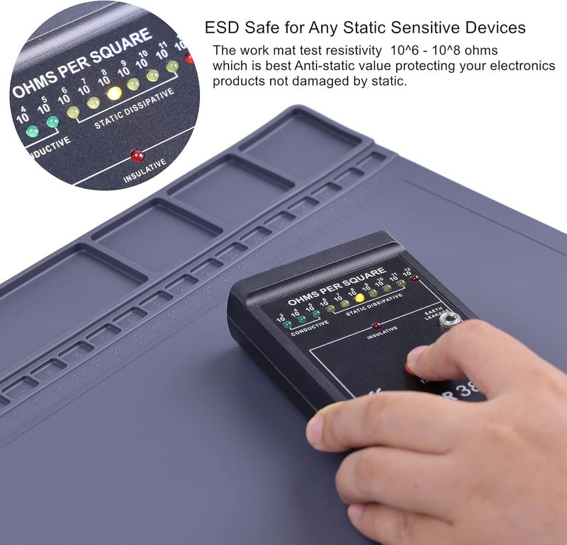 HPFIX Anti-Static Mat ESD Safe for Electronic Includes ESD Wristband and Grounding Wire, Silicone Soldering Repair Mat 932°F Heat Resistant for iPhone iPad iMac, Laptop, Computer, 15.9” x 12” Grey - Image 2