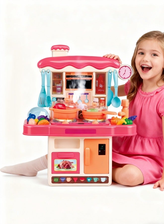 31Pcs Kitchen Toy Set,Kids Kitchen Playset with Real , Sound  Light, Press Water Tap with Circulating Flow, Interactive Pretend Cooking Toys, Educational Role Play with Dishes  Food - Image 3