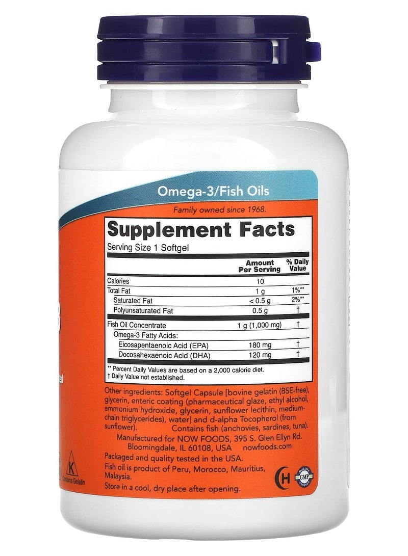 ناو فودز، زيت السمك أوميجا 3، 1000 ملغ، 180 إيكوسابنتاينويك - 120 دي إتش إيه، بدون رائحة، مغلف معويًا، 90 كبسولة هلامية - Image 2