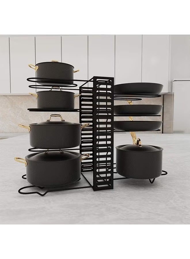 BLOOMING TIME Double Row Folding Simple Pot Rack, Multifunctional Multi Layer Storage Rack, Desktop Countertop Rack, Black - Image 3