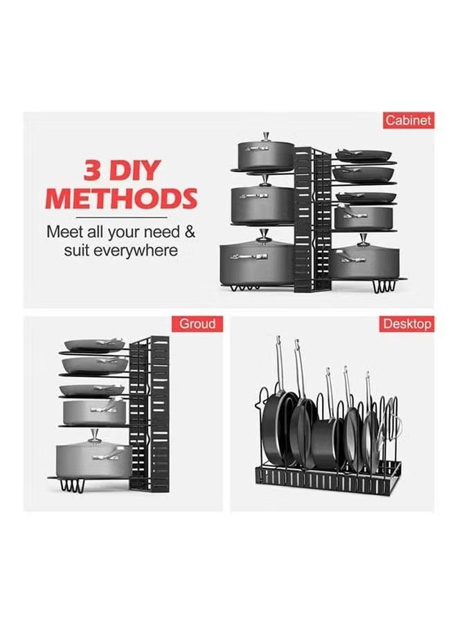 BLOOMING TIME Double Row Folding Simple Pot Rack, Multifunctional Multi Layer Storage Rack, Desktop Countertop Rack, Black - Image 5