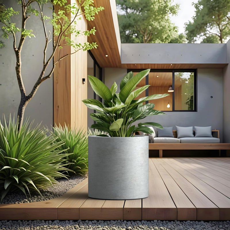 Kante 15.7" Cone-Style Concrete Planter Set of 3, Round Garden Pot with Drainage System for Indoor Outdoor Use, Suitable for Flower, Trees, Succulents, Concrete Gray - Image 5