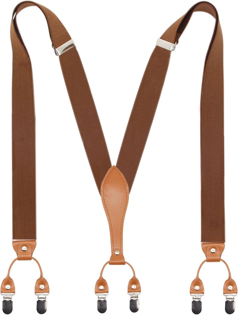 Timiot Mens Suspender Wide Leather 6 Metal Clips Adjustable Straps Y Shape - Image 1