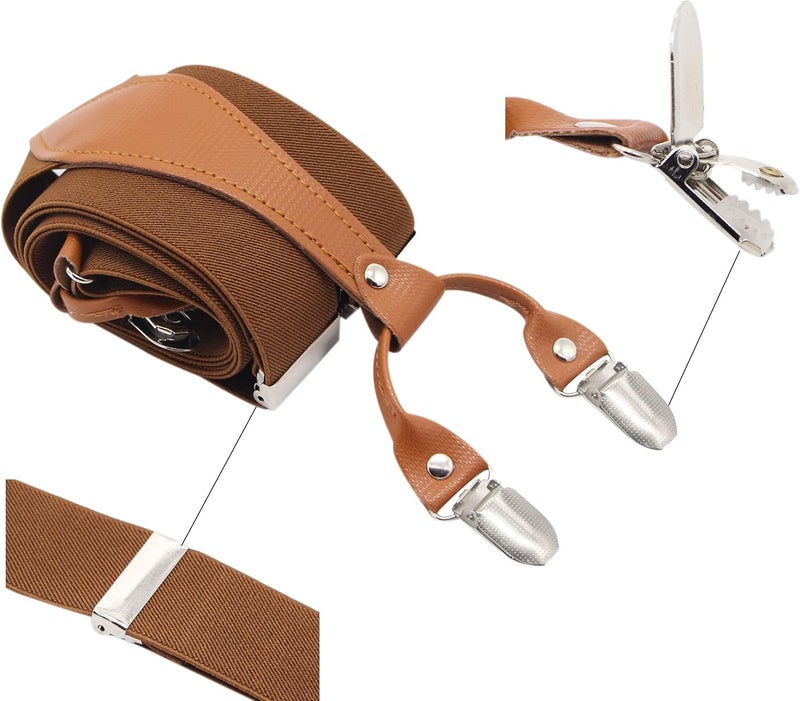 Timiot Mens Suspender Wide Leather 6 Metal Clips Adjustable Straps Y Shape - Image 2