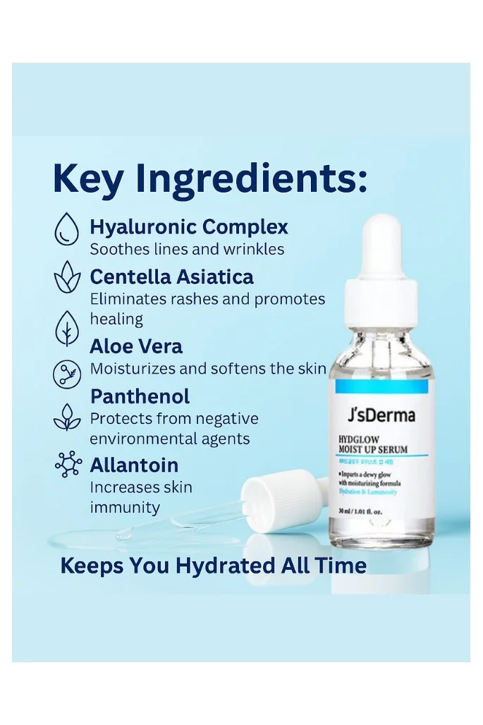 J'sDerma Hydrating Face Serum with Panthenol, Betaine, and Aloe Vera Extract for Moisturization Hydglow Moist Up Serum 30ml