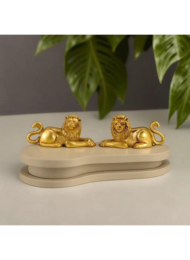 Kartique Brass Lion Idol for Maha Vastu Shastra and Feng Shui Remedies for Home Decor Statue in Pair Wild Animal Collection Items House Warming Decorative Gift Gold Color 330 gm - Image 2