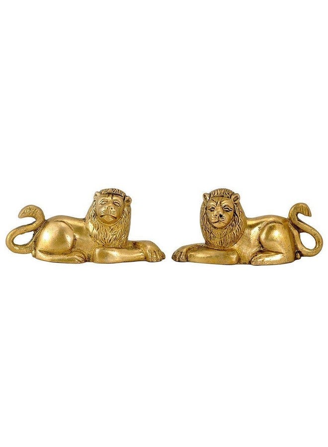 Kartique Brass Lion Idol for Maha Vastu Shastra and Feng Shui Remedies for Home Decor Statue in Pair Wild Animal Collection Items House Warming Decorative Gift Gold Color 330 gm - Image 1