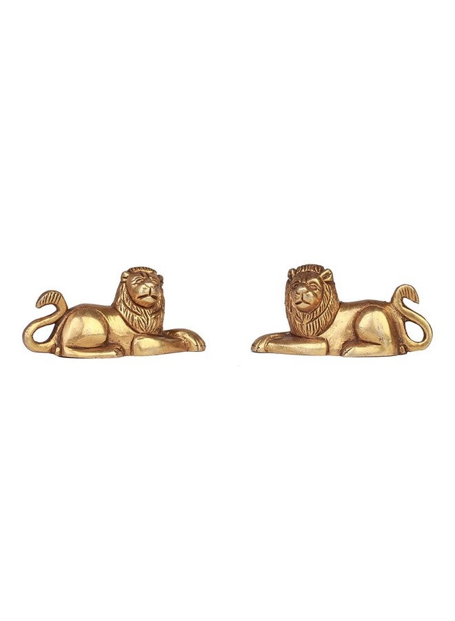 Kartique Brass Lion Idol for Maha Vastu Shastra and Feng Shui Remedies for Home Decor Statue in Pair Wild Animal Collection Items House Warming Decorative Gift Gold Color 330 gm - Image 5